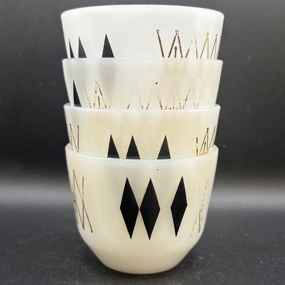 4 Federal Glass Vintage MCM Milk Glass Atomic Harlequin Dessert Custard Cups - Picture 10 of 11
